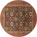 Round Oriental Brown Industrial Rug, urb1804brn