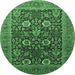 Round Machine Washable Oriental Emerald Green Industrial Area Rugs, wshurb1804emgrn