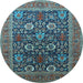 Round Machine Washable Oriental Light Blue Industrial Rug, wshurb1804lblu