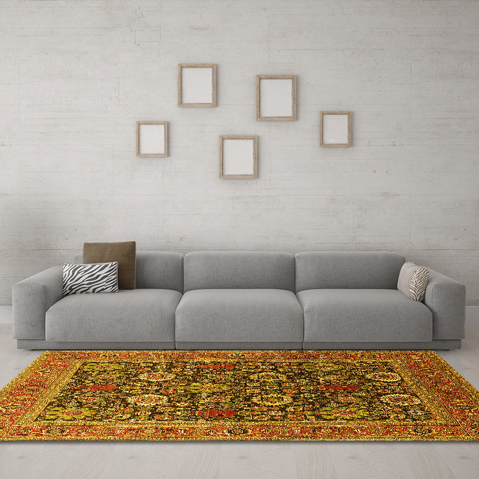 Machine Washable Oriental Yellow Industrial Rug in a Living Room, wshurb1804yw