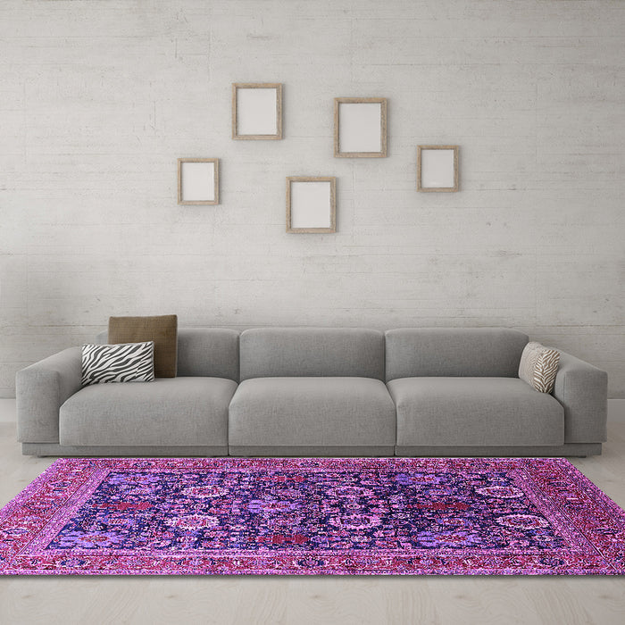 Machine Washable Oriental Purple Industrial Area Rugs in a Living Room, wshurb1804pur
