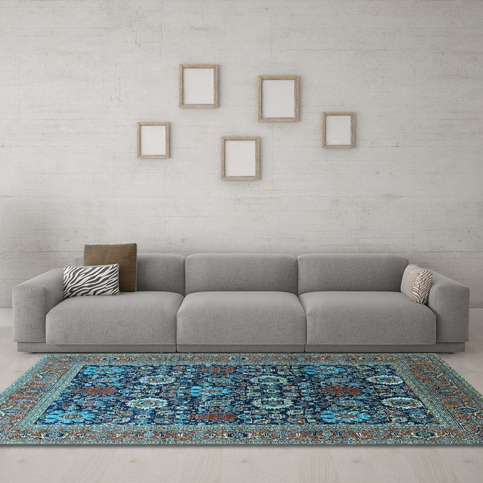 Machine Washable Oriental Light Blue Industrial Rug in a Living Room, wshurb1804lblu