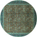 Round Oriental Turquoise Industrial Rug, urb1805turq