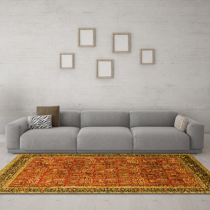 Machine Washable Oriental Yellow Industrial Rug in a Living Room, wshurb1805yw