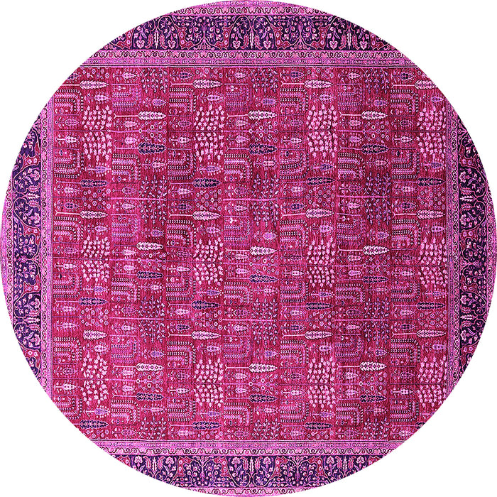 Round Machine Washable Oriental Pink Industrial Rug, wshurb1805pnk