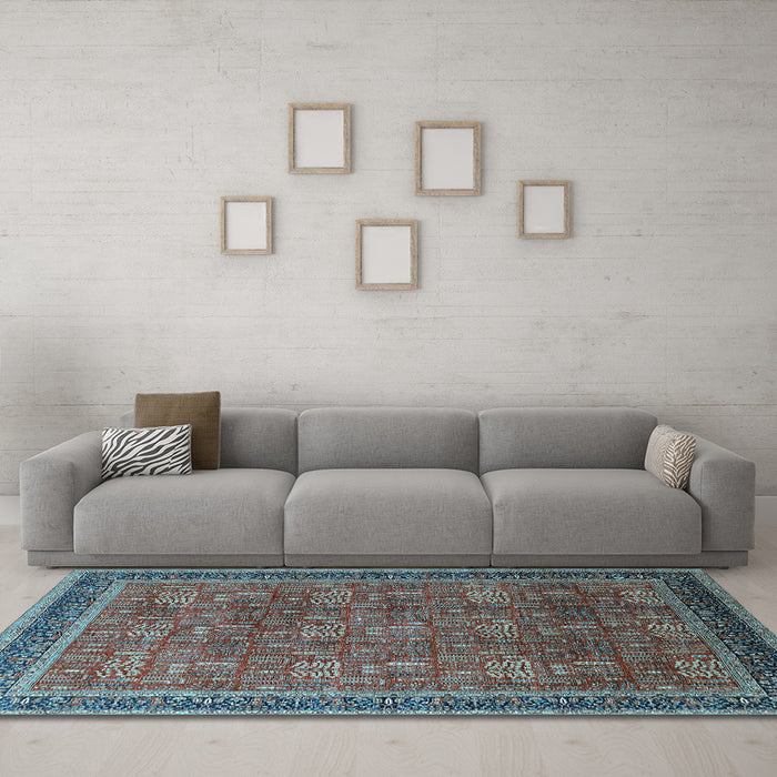 Machine Washable Oriental Light Blue Industrial Rug in a Living Room, wshurb1805lblu