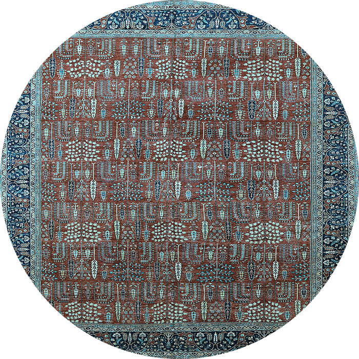 Round Machine Washable Oriental Light Blue Industrial Rug, wshurb1805lblu