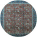 Round Machine Washable Oriental Light Blue Industrial Rug, wshurb1805lblu