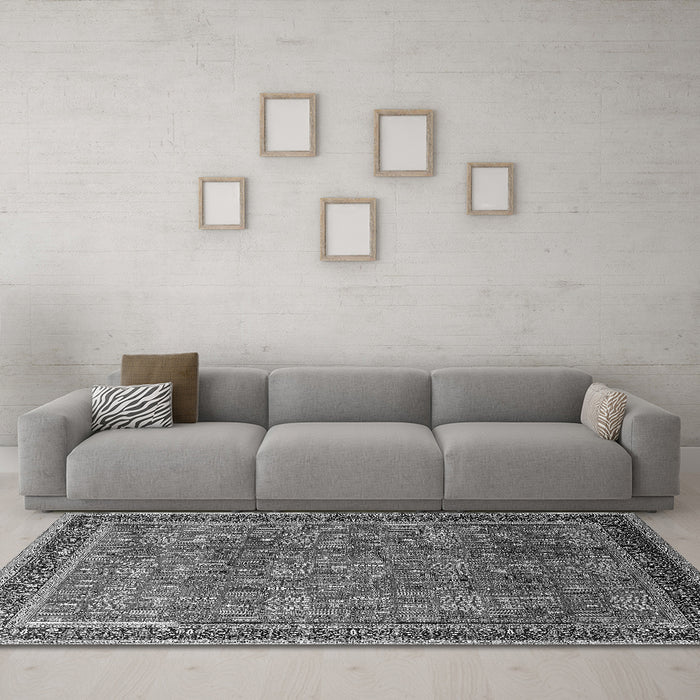 Machine Washable Oriental Gray Industrial Rug in a Living Room,, wshurb1805gry