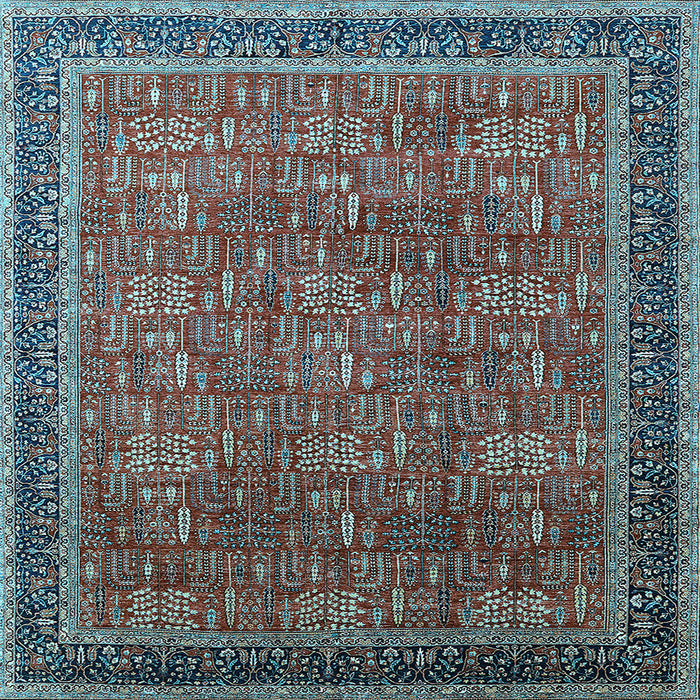 Square Machine Washable Oriental Light Blue Industrial Rug, wshurb1805lblu