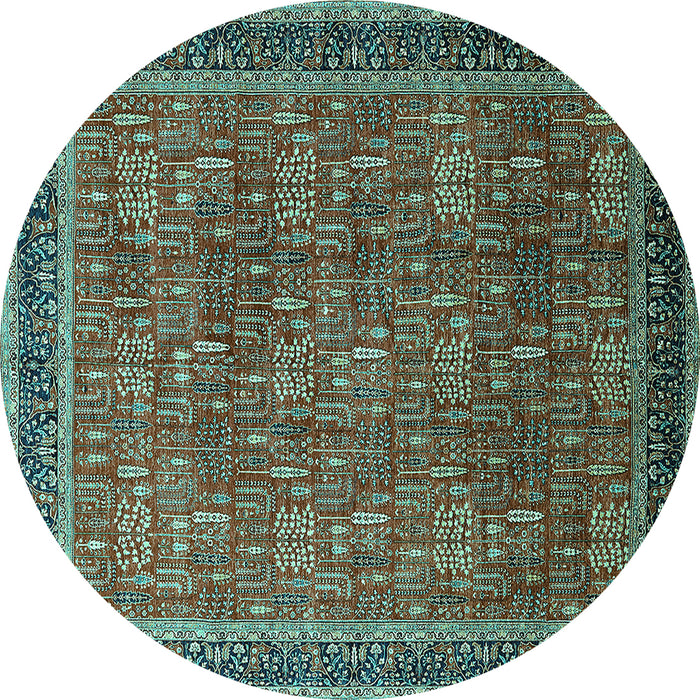 Round Machine Washable Oriental Turquoise Industrial Area Rugs, wshurb1805turq