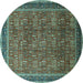 Round Machine Washable Oriental Turquoise Industrial Area Rugs, wshurb1805turq