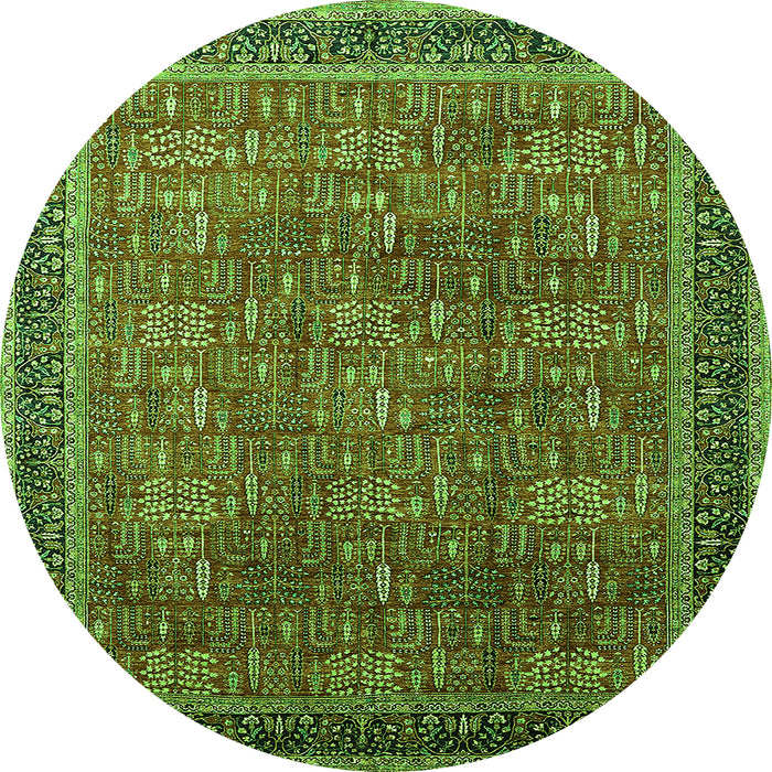 Round Machine Washable Oriental Green Industrial Area Rugs, wshurb1805grn