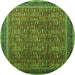 Round Machine Washable Oriental Green Industrial Area Rugs, wshurb1805grn