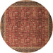 Round Machine Washable Oriental Brown Industrial Rug, wshurb1805brn