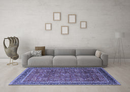 Machine Washable Oriental Blue Industrial Rug in a Living Room, wshurb1805blu