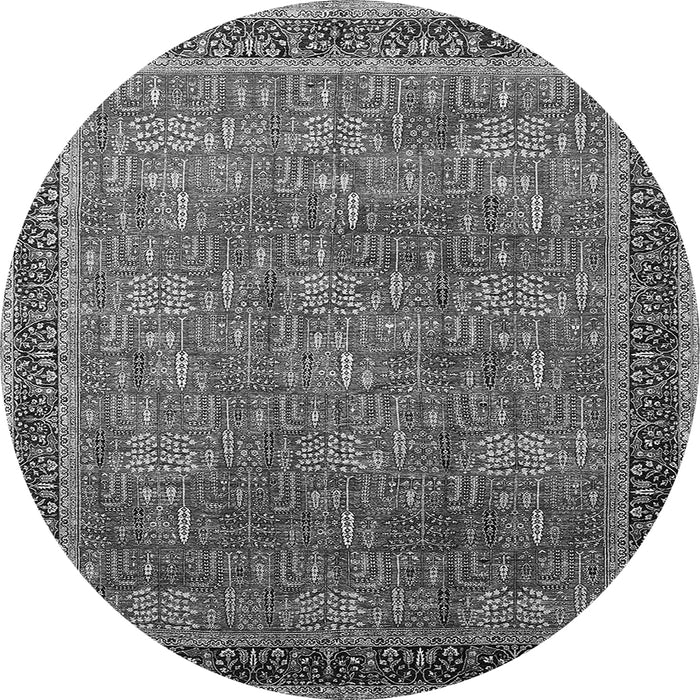 Round Machine Washable Oriental Gray Industrial Rug, wshurb1805gry