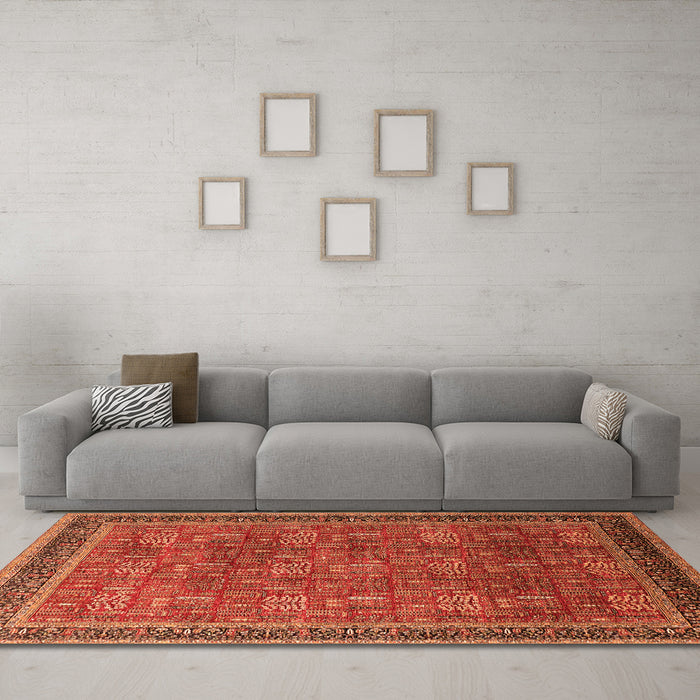 Machine Washable Oriental Orange Industrial Area Rugs in a Living Room, wshurb1805org