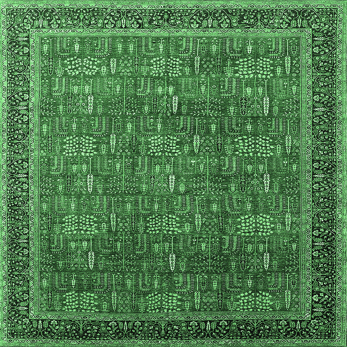 Square Machine Washable Oriental Emerald Green Industrial Area Rugs, wshurb1805emgrn