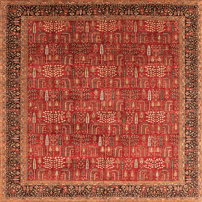 Square Machine Washable Oriental Orange Industrial Area Rugs, wshurb1805org
