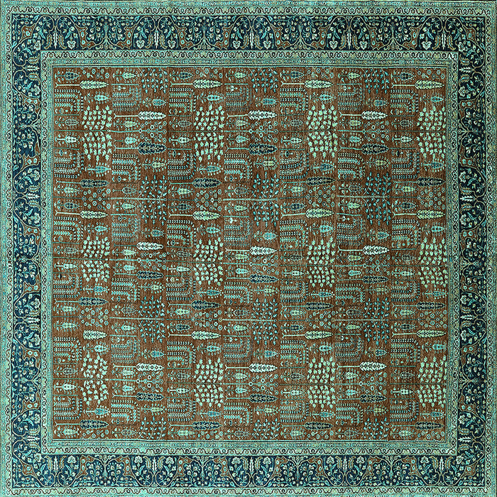 Square Machine Washable Oriental Turquoise Industrial Area Rugs, wshurb1805turq