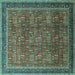Square Machine Washable Oriental Turquoise Industrial Area Rugs, wshurb1805turq