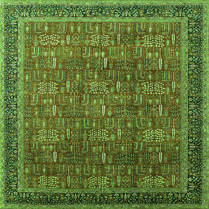 Square Machine Washable Oriental Green Industrial Area Rugs, wshurb1805grn