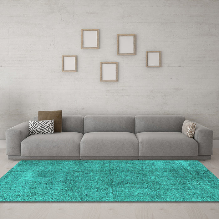 Machine Washable Oriental Turquoise Industrial Area Rugs in a Living Room,, wshurb1806turq