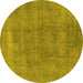 Round Machine Washable Oriental Yellow Industrial Rug, wshurb1806yw