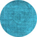 Round Oriental Light Blue Industrial Rug, urb1807lblu