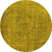 Round Machine Washable Oriental Yellow Industrial Rug, wshurb1807yw