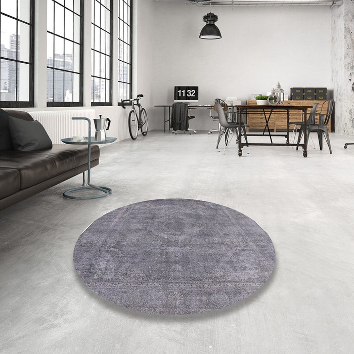 Round Machine Washable Industrial Modern Mist Blue Rug in a Office, wshurb1807