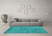 Machine Washable Oriental Turquoise Industrial Area Rugs in a Living Room,, wshurb1807turq