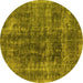 Round Oriental Yellow Industrial Rug, urb1808yw