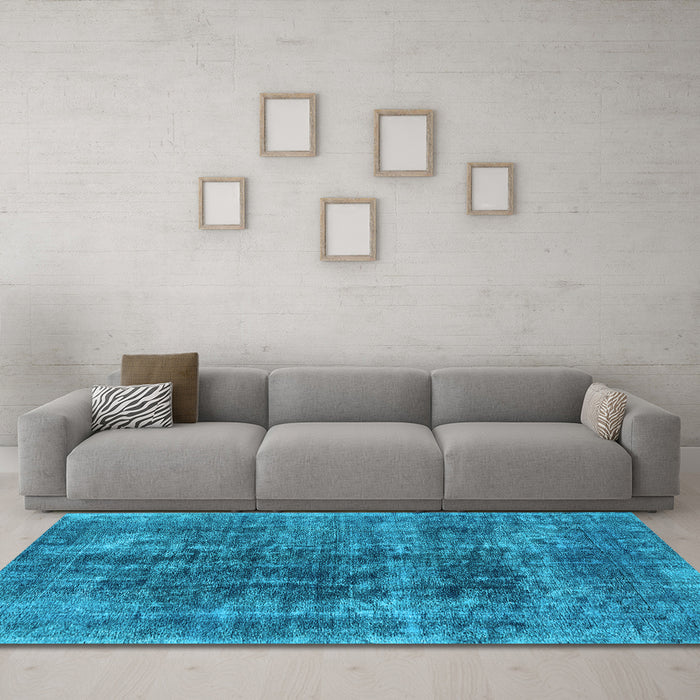 Machine Washable Oriental Light Blue Industrial Rug in a Living Room, wshurb1808lblu