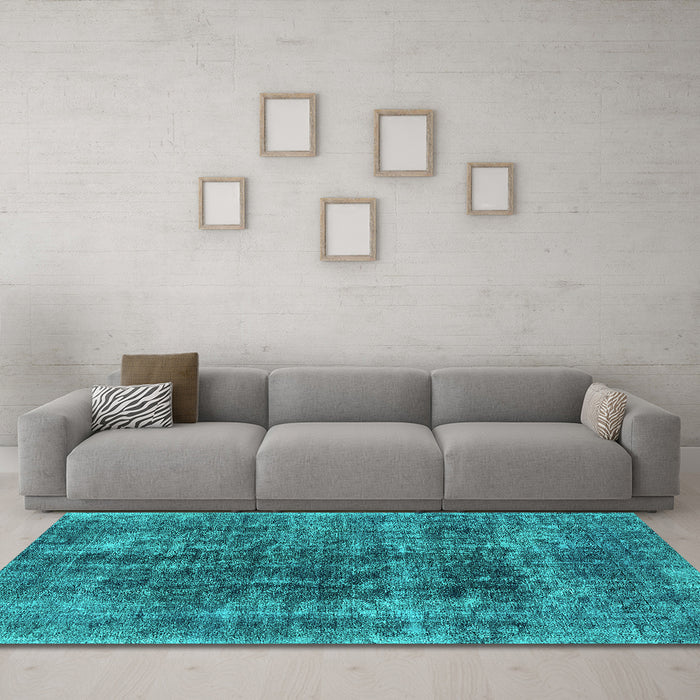 Machine Washable Oriental Turquoise Industrial Area Rugs in a Living Room,, wshurb1808turq