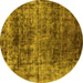 Round Machine Washable Oriental Yellow Industrial Rug, wshurb1810yw