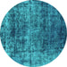 Round Oriental Turquoise Industrial Rug, urb1810turq