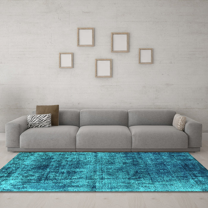 Machine Washable Oriental Turquoise Industrial Area Rugs in a Living Room,, wshurb1810turq