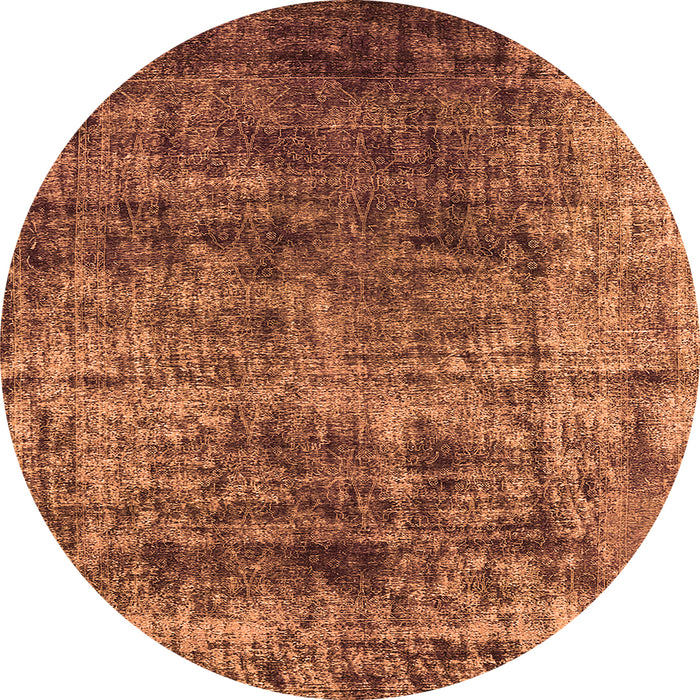 Round Machine Washable Oriental Orange Industrial Area Rugs, wshurb1810org