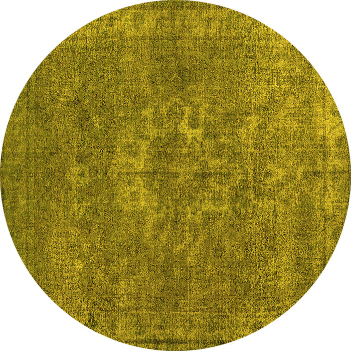 Round Machine Washable Oriental Yellow Industrial Rug, wshurb1811yw