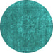 Round Oriental Turquoise Industrial Rug, urb1811turq