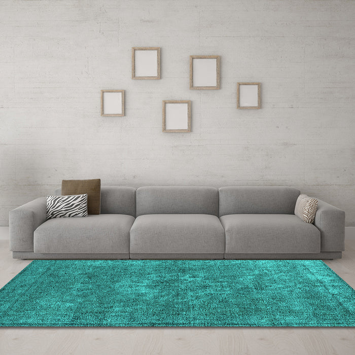 Machine Washable Oriental Turquoise Industrial Area Rugs in a Living Room,, wshurb1811turq