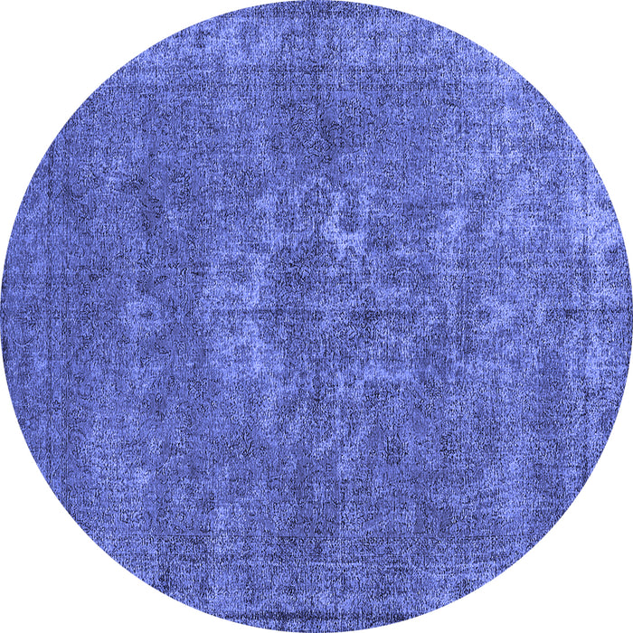 Round Machine Washable Oriental Blue Industrial Rug, wshurb1811blu