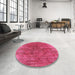 Round Mid-Century Modern Violet Red Pink Oriental Rug in a Office, urb1812