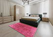 Mid-Century Modern Violet Red Pink Oriental Rug in a Bedroom, urb1812