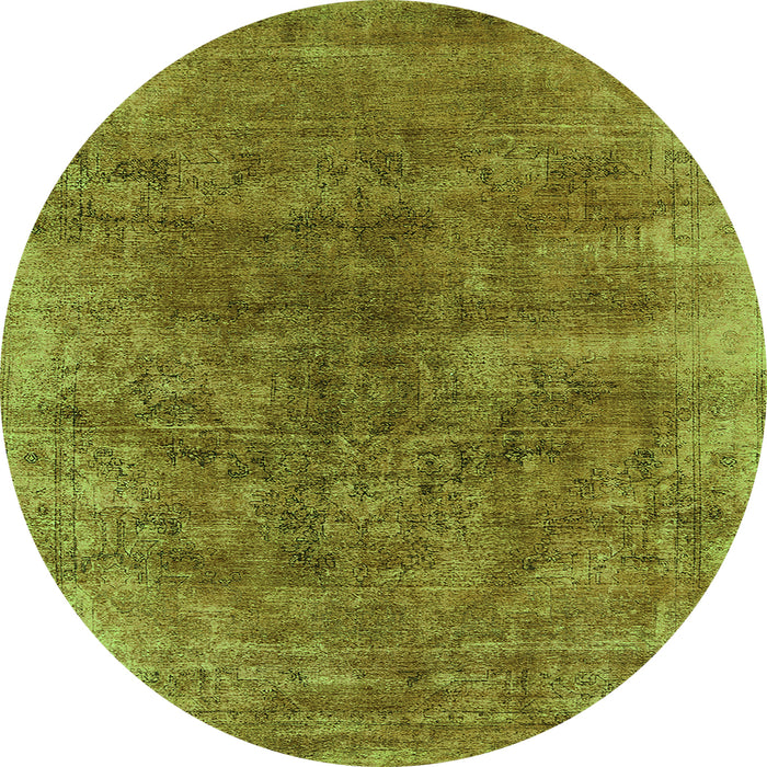 Round Machine Washable Oriental Green Industrial Area Rugs, wshurb1812grn