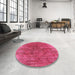 Round Machine Washable Industrial Modern Violet Red Pink Rug in a Office, wshurb1812