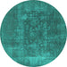 Round Oriental Turquoise Industrial Rug, urb1813turq