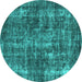 Round Oriental Turquoise Industrial Rug, urb1814turq